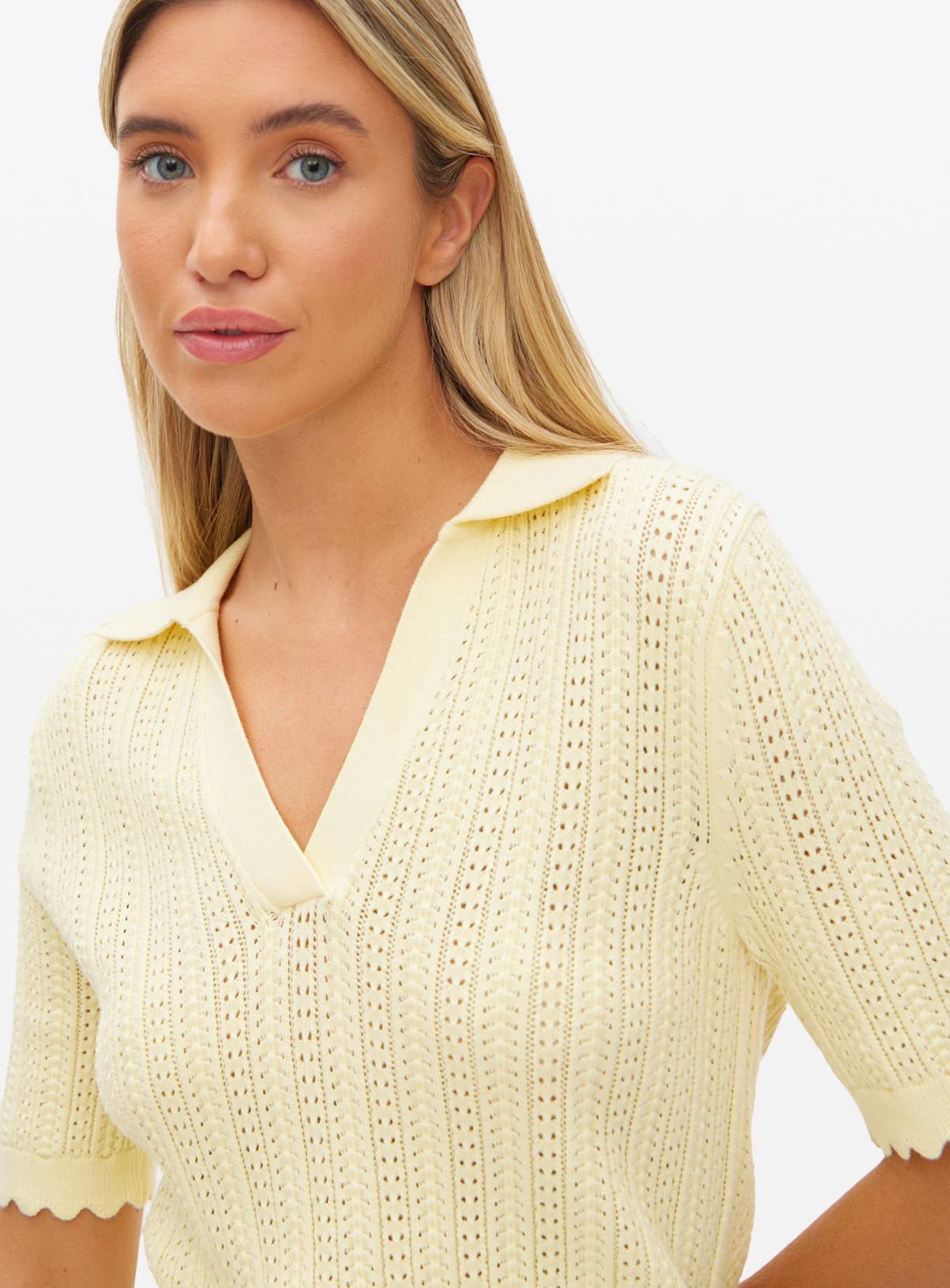 Yellow Crochet Stitch Polo Top 24 - Image 3